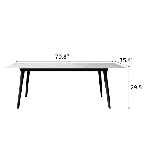 Sintered Stone Dining Table with Heat-Resistant Tabletop for 4-6 | 70.8" Modern White Scratch-Resistant Kitchen Table, Deal for Dining Room, Patio & Backyard Furniture - color: White 70.8"