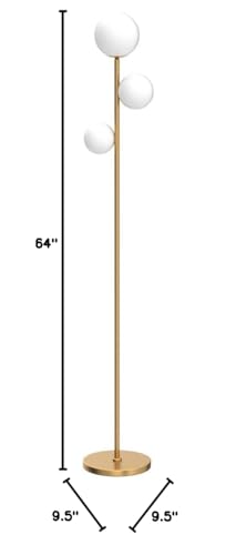 Fiqevs 3 Globe Floor Lamp Mid Century Modern, Gold Standing Lamp with Frosted Glass Shade & LED Bulbs, Tall Pole Light with Foot Switch for Living Room Bedroom Office - Antique Brass - color: 3 Globe- Gold