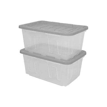 CX 27-Gallon Heavy Duty Clear Stackable Storage Bins with Lids, 2 Pack | Clear plastic totes for garage organization, Stackable, weather-resistant, snap lids, 14.3H x 20.6W x 30.6D, Clear/gray - size: 2 Pack, style: Clear & Gray