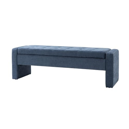 55" Modern Upholstered Storage Bench with Tufted Seat, Fabric Ottoman Bench for Bedroom, Entryway, or Living Room, Soft Close Hinge,Navy - color: Navy