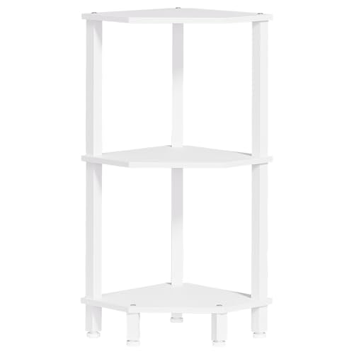 YUFAM 3-Tier Corner Shelf, White | Wooden Small Corner Table with Sturdy 5-Leg Base, Wooden Corner Bookshelf for Adjustable Base - color: White, size: 3 Tier