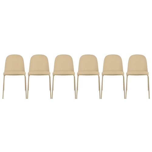 2xhome Set of 6 Modern Stackable Armless Dining Chairs, Plastic Shell Seat with Upholstered PU Leather Cushion Padded Seat Metal Legs for Home Kitchen Patio Cafe (Beige) - color: Beige, size: Padded Seat