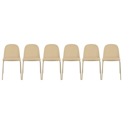 2xhome Set of 6 Modern Stackable Armless Dining Chairs, Plastic Shell Seat with Upholstered PU Leather Cushion Padded Seat Metal Legs for Home Kitchen Patio Cafe (Beige) - color: Beige, size: Padded Seat