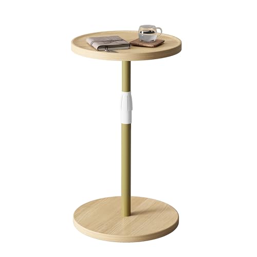 Adjustable Round Side Table, Pedestal Drink Table for Small Spaces | Small End Table, Tall Round Nightstand for Living Room Bedroom Natural ET-010YW - color: Natural