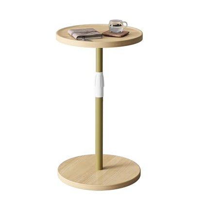 Adjustable Round Side Table, Pedestal Drink Table for Small Spaces | Small End Table, Tall Round Nightstand for Living Room Bedroom Natural ET-010YW - color: Natural