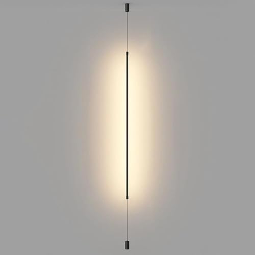 Minimalist LED Pendant Light, Floor to Ceiling Tension Lamp, Modern Linear Bar Hanging Light Fixture with 3-Color Temperature, Black Vertical Accent Lighting for Living Room, Bedroom(3 Color Mode) - color: 3 Color Mode