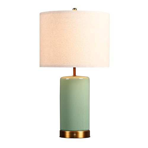 O’Bright Dune - Battery Powered Table Lamp, Rechargeable Cordless Ceramic Lamp, Full-Size 24 Inch Height, 4-Level Dimming, Smart Safety Protection, Type-C Fast Charging, LED Bulb Included, Sage Green - color: Sage Green, size: 24-inch