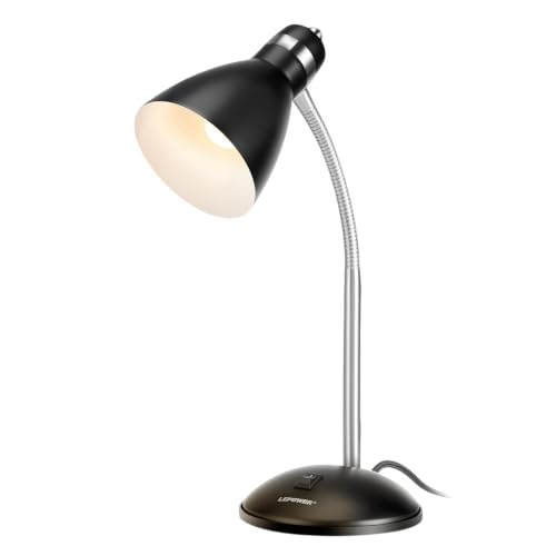 LEPOWER Metal Desk Lamp, Adjustable GooseNeck Reading Light for Bedroom | Compact & Sturdy, Space-Saving for Bedside & Dorm, E26 Table Lamp, Eye-Caring, Ideal for Study, Office, Back to School - color: Black