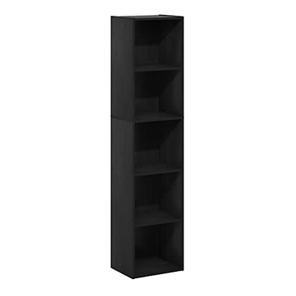 Furinno PASIR Book Shelf, 5-Tier Modern Bookshelf, Open Shelves Bookcase 9 x 12 x 52, Easy Assembly, for Living Room, Bedroom, Home Office, Blackwood - color: Blackwood, size: 5-Tier Cube