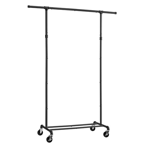 FOUCSSOMEI Clothing Rack with Wheels, Heavy Duty Clothes Rack, Rolling Garment Rack, Metal Clothing Hanger Rack, Closet Organizer, for Bedroom Living Room, Yard Sales, Commercial Grade, Black - size: Single Rod
