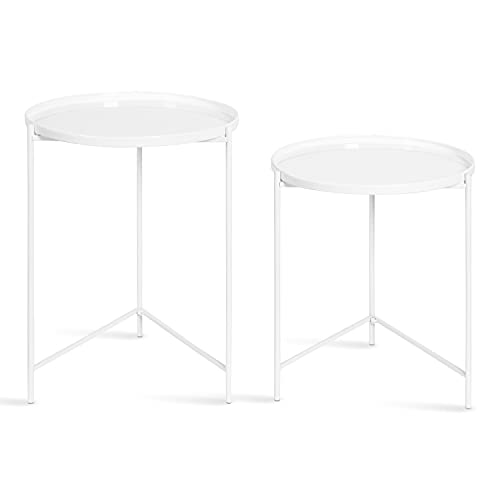 Kate and Laurel Ulani Modern Nesting Side Table, Set of 2, White, Sophisticated Glam End Tables for Storage and Display - color: White