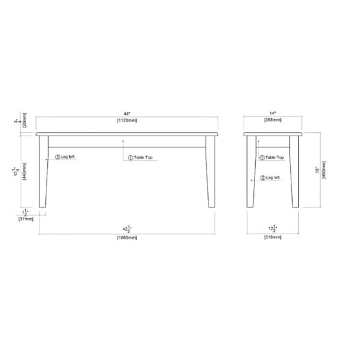 Boraam Shaker Bench, Oak 15 x 44 x 18 - color: Oak