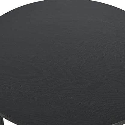 Household Essentials Jamestown Round Side End Table with Storage Shelf, Black Oak Wood Grain and Black Metal Frame - color: Black Oak