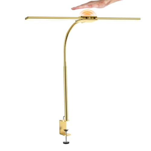 Syrinx LED Desk Lamp for Office Home, Dual Head Eye-Care Architect Lamp | Gesture/Wired Control, Flexible Neck, Bright Desk Light with Memory/Timer, 50 Lighting Modes for Study, Drafting, Gold - color: Gold