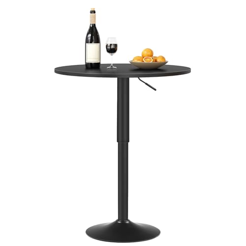HOOBRO Bar Table, Height-Adjustable Round Pub Table 27-35.4 Inches, Cocktail Table with Sturdy Base, Modern Style, Easy to Assemble, Suitable for Small Space, Black BK58BT01G1 - color: Black