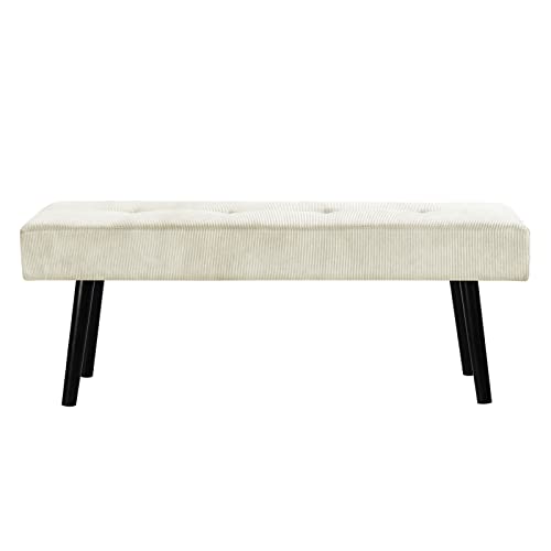 Comfy to go Entryway Bench - Beige Bench for Bedroom, Modern Ottoman End of Bed, Corduroy Padded Benches for Living Room, Foyer, Mudroom, Hallway - 39" L x 14" W x 17" H | Padded Benches for Bedroom, Living Room, Foyer, Mudroom, Hallway, Window, Reading,