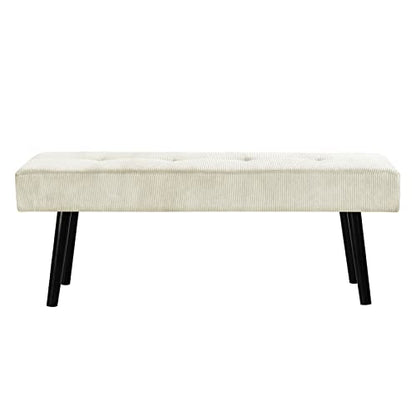 Comfy to go Entryway Bench - Beige Bench for Bedroom, Modern Ottoman End of Bed, Corduroy Padded Benches for Living Room, Foyer, Mudroom, Hallway - 39" L x 14" W x 17" H | Padded Benches for Bedroom, Living Room, Foyer, Mudroom, Hallway, Window, Reading,