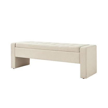 55" Modern Upholstered Storage Bench with Tufted Seat, Fabric Ottoman Bench for Bedroom, Entryway, or Living Room, Soft Close Hinge,Linen - color: Linen
