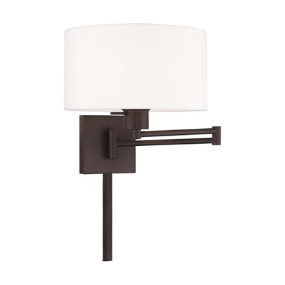 Livex Lighting 40036-07 1-Light Swing Arm Wall Light, Bronze | Off-White Fabric Shade - color: Bronze
