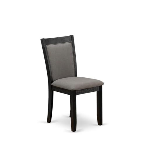 East West Furniture MZC6T50 Monza Parson Dining Room Chairs - Dark Gotham Grey Linen Fabric Padded Chairs, Set of 2, Wirebrushed Black - color: Mzc6t50