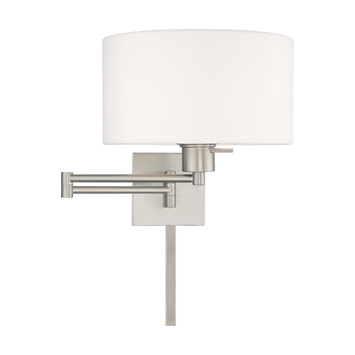 Livex Lighting 40036-91 1-Light Swing Arm Wall Light, Brushed Nickel | Off-White Fabric Shade - color: Brushed Nickel