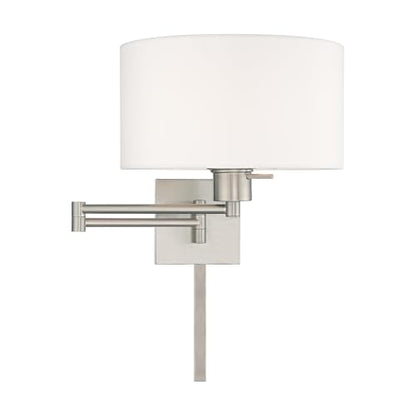 Livex Lighting 40036-91 1-Light Swing Arm Wall Light, Brushed Nickel | Off-White Fabric Shade - color: Brushed Nickel