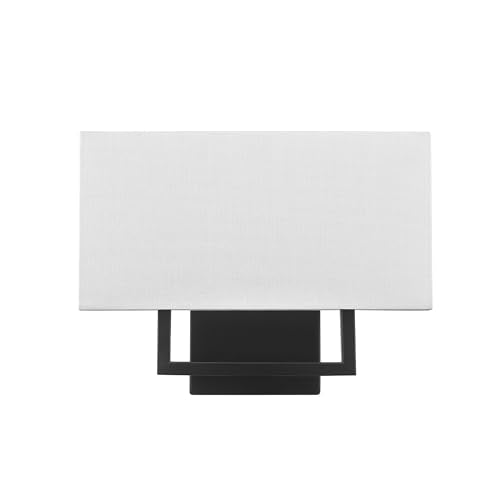 Globe Electric 2-Light Wall Sconce, Matte Black, White Linen Shade, Rectangular Cutout Body, Dimmable, 65000081 - color: Matte Black, White Linen Shade