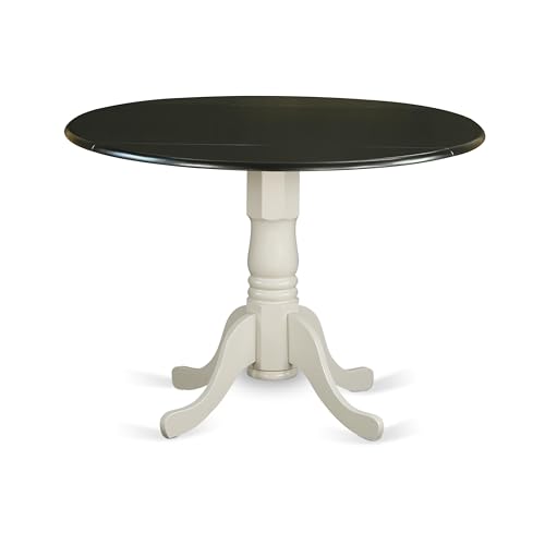 East West Furniture DLT-BLW-TP Dublin Dining Room Table - a Round Solid Wood Table Top with Dropleaf & Pedestal Base, 42x42 Inch, Black & Linen White - color: Black & Linen White
