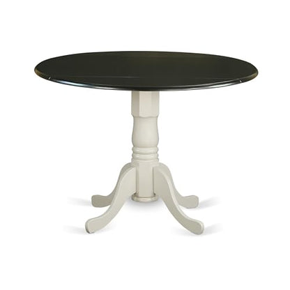 East West Furniture DLT-BLW-TP Dublin Dining Room Table - a Round Solid Wood Table Top with Dropleaf & Pedestal Base, 42x42 Inch, Black & Linen White - color: Black & Linen White