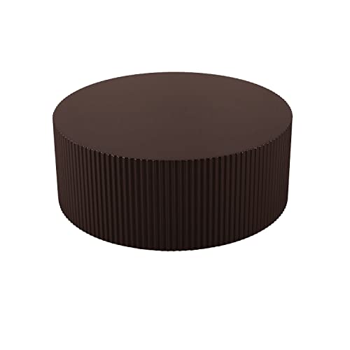JUSTONE Handcrafted Round Coffee Table Side Table End Table, Round Wood End Table for Small Space, Nightstand Sofa Side Table for Living Room Bedroom Office, No Assembling, Brown - color: Ø35.4'' X 13.7'', Brown