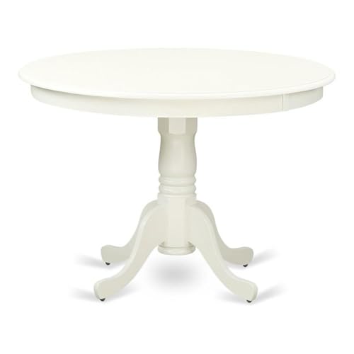 East West Furniture HLT-LWH-TP Hartland Modern Kitchen Table - a Round Dining Table Top with Pedestal Base, 42x42 Inch, Linen White
