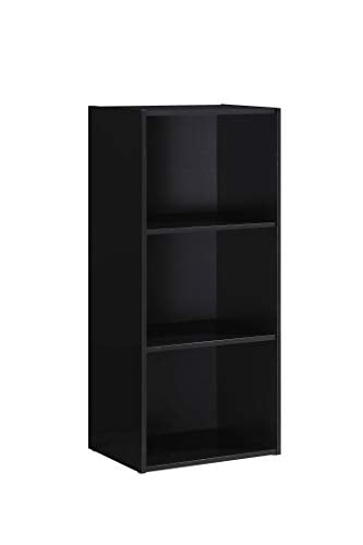 Hodedah Import 3 Shelf Bookcase, Black - color: Black, size: 3-Shelf