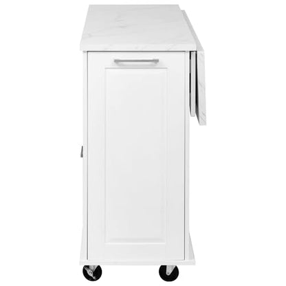 50.7" Kitchen Island with Storage Tilt Trash Can Cabinet and Pull Out Cabinet Organizer, Rolling Kitchen Island on 5 Wheels with Drop Leaf (White/tt) - color: White/Tt)