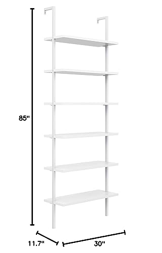 Nathan James Theo 6-Shelf Tall Modern Bookshelf, Wall Mount Ladder Shelf Bookcase with Wood and Industrial Metal Frame, Matte White - color: White, size: 1
