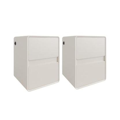 Modern Leather Nightstands Set of 2, Solid Wood Bedside Table with 2 Drawers & USB Charging Station, Preassembled End Table Small Nightstand for Bedroom Living Room Office, White - color: White, size: 16"