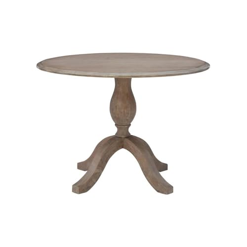 Bowery Hill Transitional Wood Drop Leaf Dining Table, Antique Rustic Brown Finish, 42"w x 42"d x 30"h, Solid Rubberwood, Space-Saving Design, Adjustable Pedestal Base, Small Kitchen or Dining Room Use
