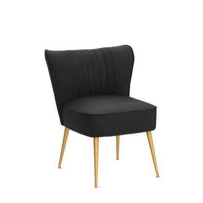 Container Furniture Direct Modern Velvet Accent Chair for Living Room, Bedroom, or Entryway, Stylish and Comfortable Armless Design with Metal Legs, Black - color: Black