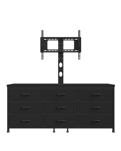 TV Stand with Mount for 32/55/65/75/85 inch TVs, Entertainment Center with 9 Fabric Drawers Dresser Storage, Height Adjustable Media Console - color: Black