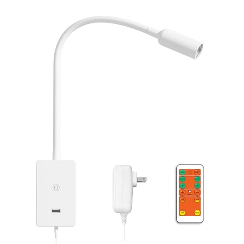 ENUOTEK LED Wall Mounted Reading Light, Bedside Book Lights with Wireless Remote Control for Bed, Flexible Bedroom Spot Lamp, Dimmable Neutral White 4000K Lighting, Timer Function, 5V 2A USB Output - color: White