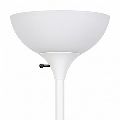 Brightech Sky Dome Double – High Brightness Torchiere Floor Lamp with 2 Reading Lights for Living Rooms, Bedrooms – Replace Halogen Standing Lamps with Efficient LED Office Lighting - Tall White Pole - color: White