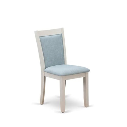 East West Furniture MZC0T15 Monza Parsons Dining Chairs - Baby Blue Linen Fabric Padded Chairs, Set of 2, Wirebrushed Linen White - color: Mzc0t15