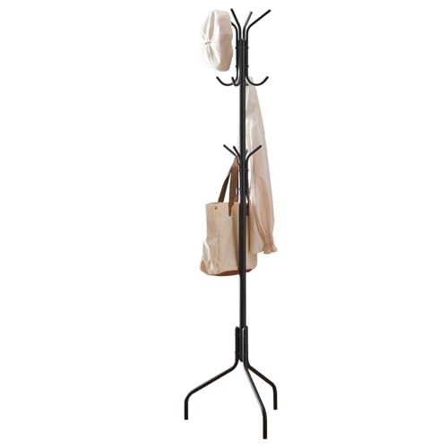 Coat Rack Freestanding,hat and coat rack stand for entryway,Living Room,Bedroom,Metal coat tree with12 Hooks and 3 Legs (Black) - color: Black