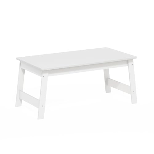 Furinno Beginning Coffee Table, Rectangular Modern Center Table with H-Legs, Side Table, Soft Edges, Easy Assembly, for Living Room, Bedroom, Home Office, White - color: White, size: 36 inches, Straight Legs