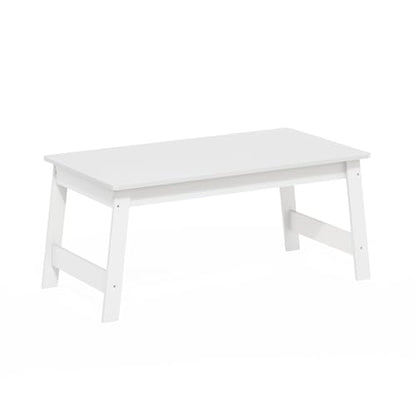 Furinno Beginning Coffee Table, Rectangular Modern Center Table with H-Legs, Side Table, Soft Edges, Easy Assembly, for Living Room, Bedroom, Home Office, White - color: White, size: 36 inches, Straight Legs