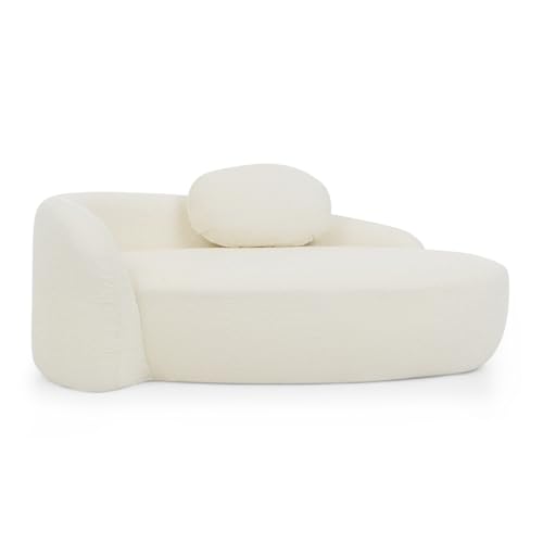 Modern Oval Chaise Lounge Chair, Boucle Upholstered Single Lazy Sofa with Integrated Backrest, Side Armrest, Matching Pillow, Space Saving Accent Lounger for Living Room Reading Nook (Beige) - color: Beige