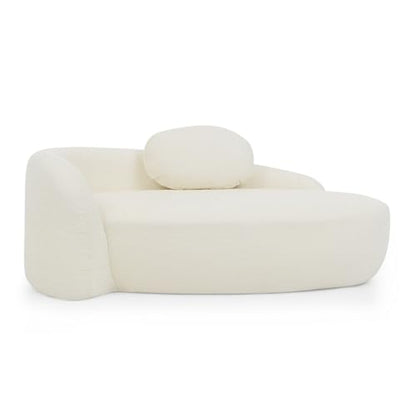 Modern Oval Chaise Lounge Chair, Boucle Upholstered Single Lazy Sofa with Integrated Backrest, Side Armrest, Matching Pillow, Space Saving Accent Lounger for Living Room Reading Nook (Beige) - color: Beige