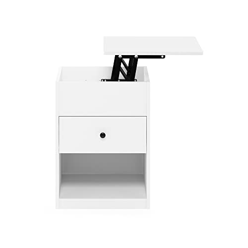 Furinno Jensen Lift Top Nightstand, Solid White | Storage Shelf, Knob Handle Drawer, Bedside Table, End Table, Side Table, for Bedroom, Closet, Dorm - color: Solid White, style: 1-Pack Lift Top