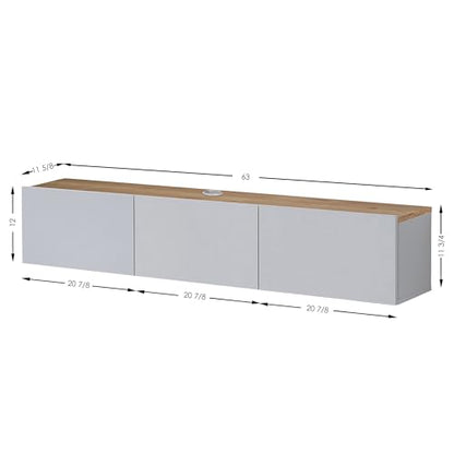 Atelier Mobili Floating TV Stand - Wall Mounted, Supports up to 80 inch TV, Modern White Entertainment Center for Living Room, White Floating TV Stand with Oak Counter Design - color: White & Sapphire Oak