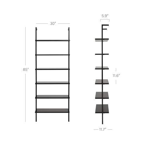 Nathan James Theo 6-Shelf Tall Bookcase, Wall Mount Bookshelf Wood Shelves and Metal Frame, Matte Black - color: Black, size: 1