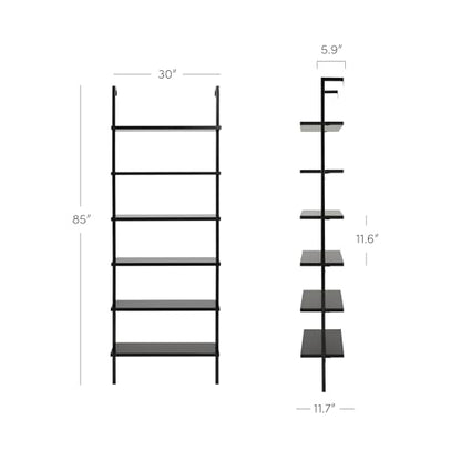 Nathan James Theo 6-Shelf Tall Bookcase, Wall Mount Bookshelf Wood Shelves and Metal Frame, Matte Black - color: Black, size: 1